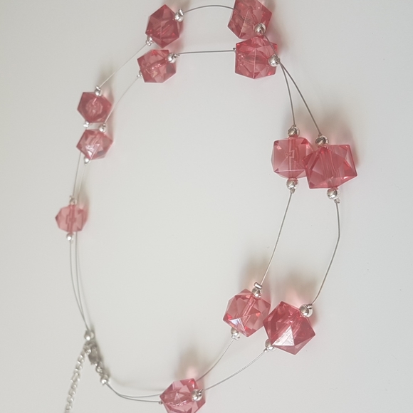 Transparent Wire Suspended Red Glass Beads Necklace - Picture 4 of 4